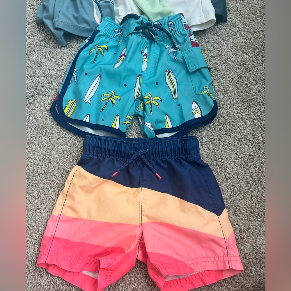 2T Toddler Boy Swim Trunk Shorts - 2 pairs with 3 free swim shirts